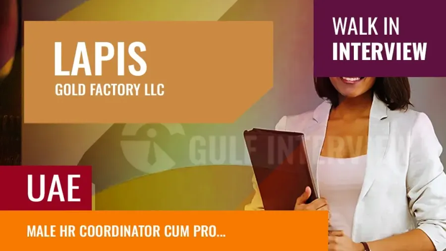 Male HR Coordinator cum PRO – Lapis Gold Factory LLC, Dubai